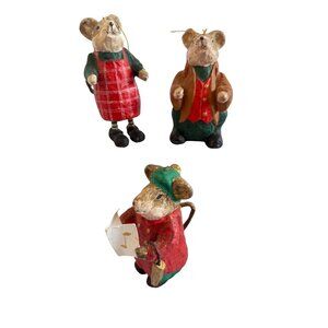 Set Of 3 Vintage Paper Mache Mice Christmas Ornaments With Holiday Costumes